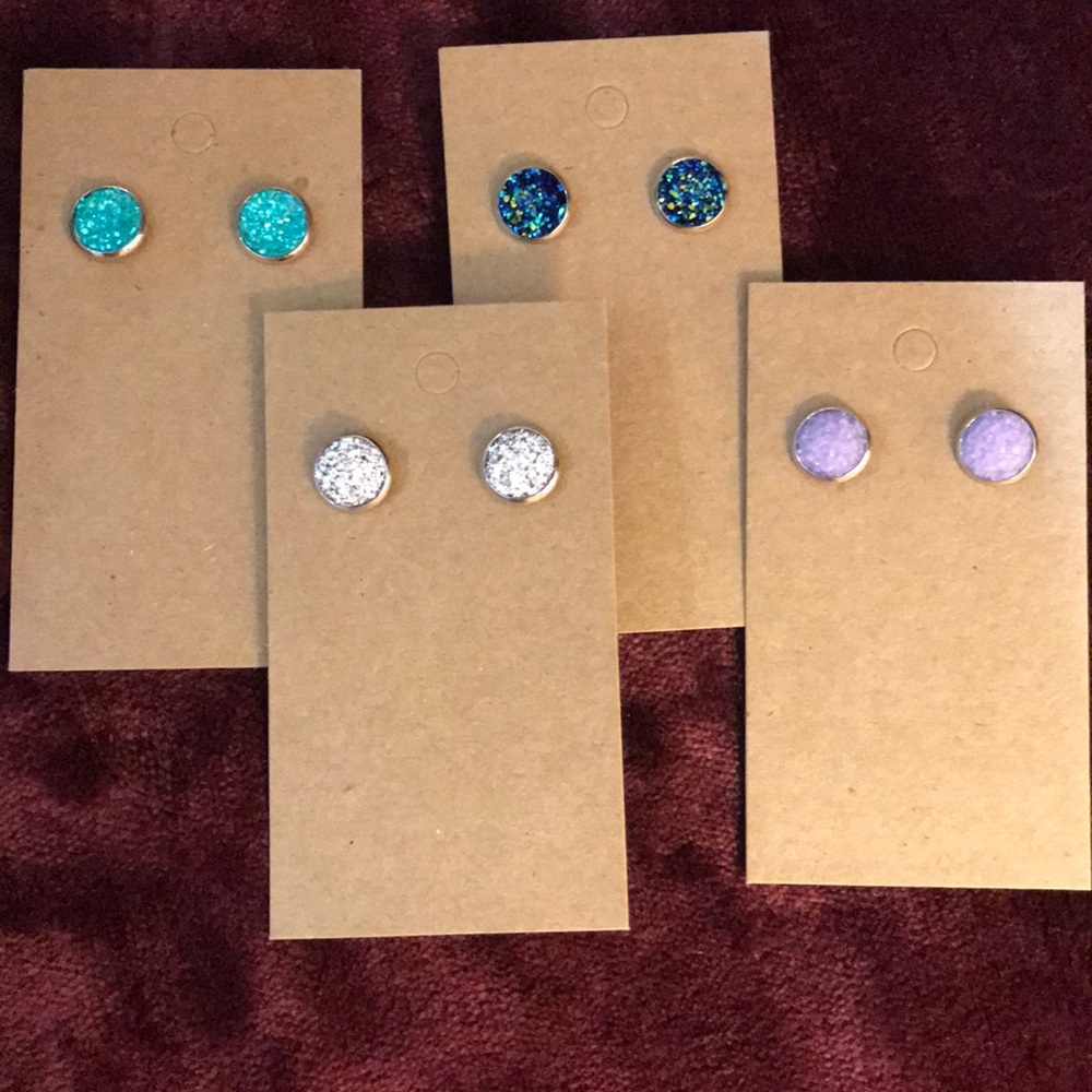 🆕 1 cm Round Stud Druzy Earrings